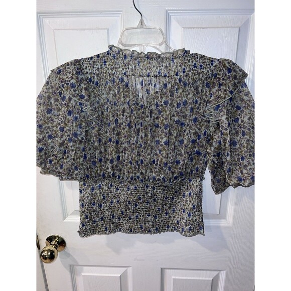 Free People Beatrice Top Womens L Floral Lace Smocked Lace Up Neckline Fairy - Picture 8 of 11